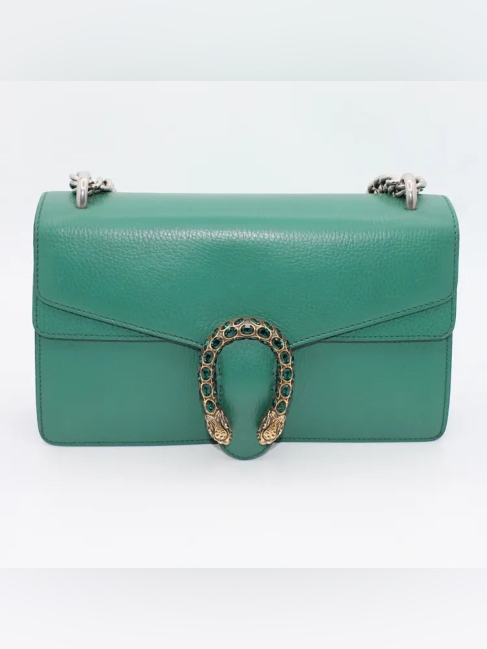 Authentic Gucci Dionysus Medium Emerald Green Leather Crystal Tiger Shoulder Bag